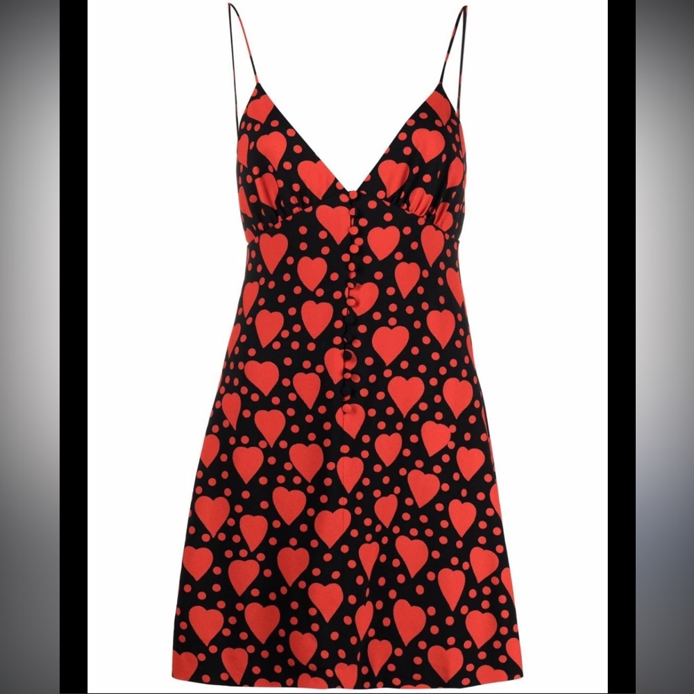 Saint Laurent Red and Black Heart Print Mini Dress